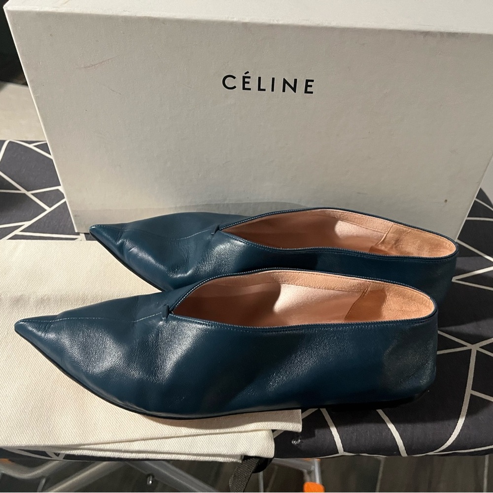 Celine Babouche Petrol pointed toe flats size 38.5 - Picture 6 of 9